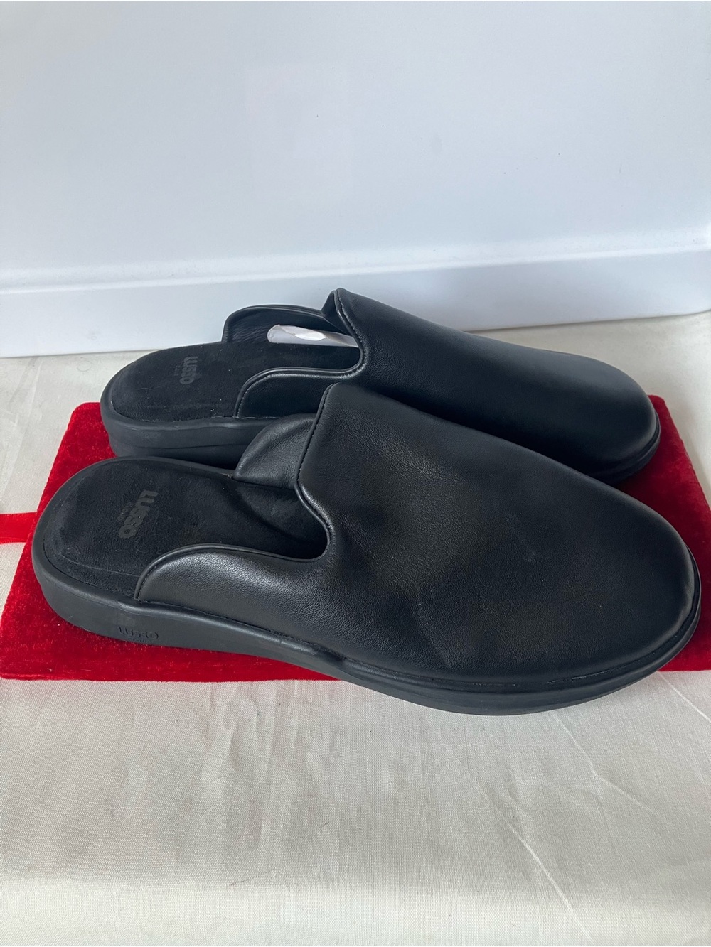 LUSSO CLOUD Men's Black Pelli Smooth Leather Slide Shoes Mules Sz 12 NEW.